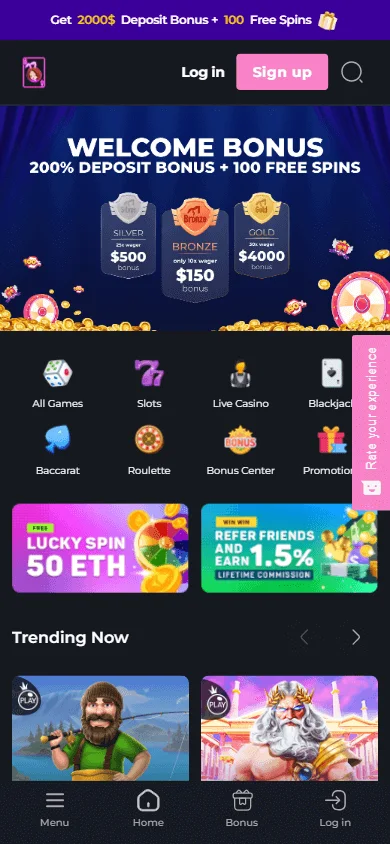 Hunnyplay Casino mobile home interface on a phone